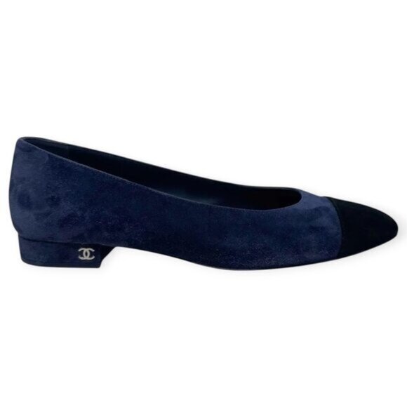 Chanel Navy Blue CC Logo Cap Toe Ballet Flats - Picture 1 of 10